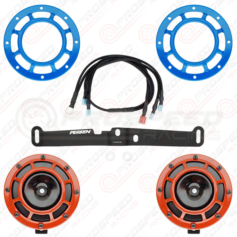Hella Genuine Supertone Red Horn PAIR w/PSR Coloured Covers, Harness & Bracket