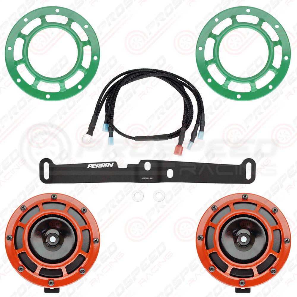 Hella Genuine Supertone Red Horn PAIR w/PSR Coloured Covers, Harness & Bracket
