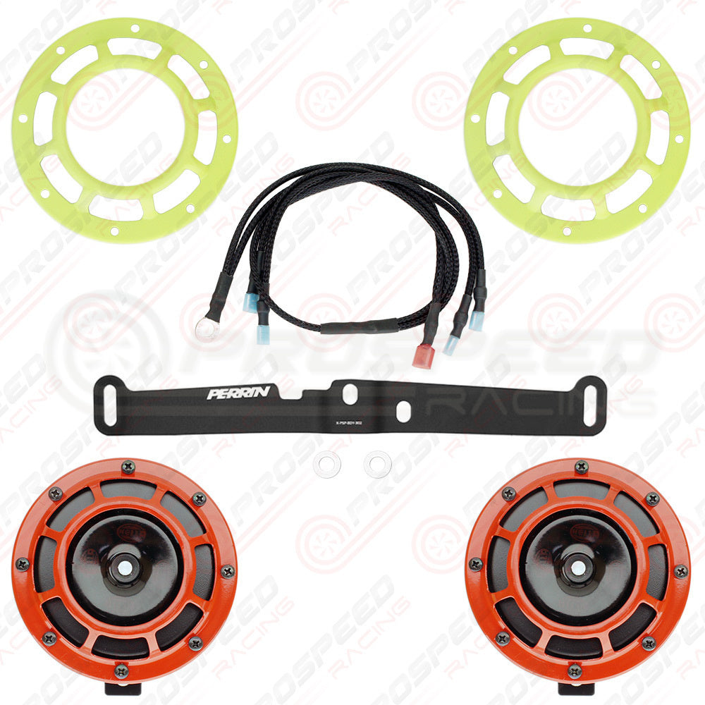 Hella Genuine Supertone Red Horn PAIR w/PSR Coloured Covers, Harness & Bracket