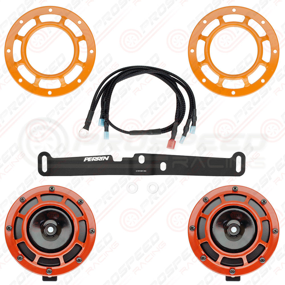 Hella Genuine Supertone Red Horn PAIR w/PSR Coloured Covers, Harness & Bracket