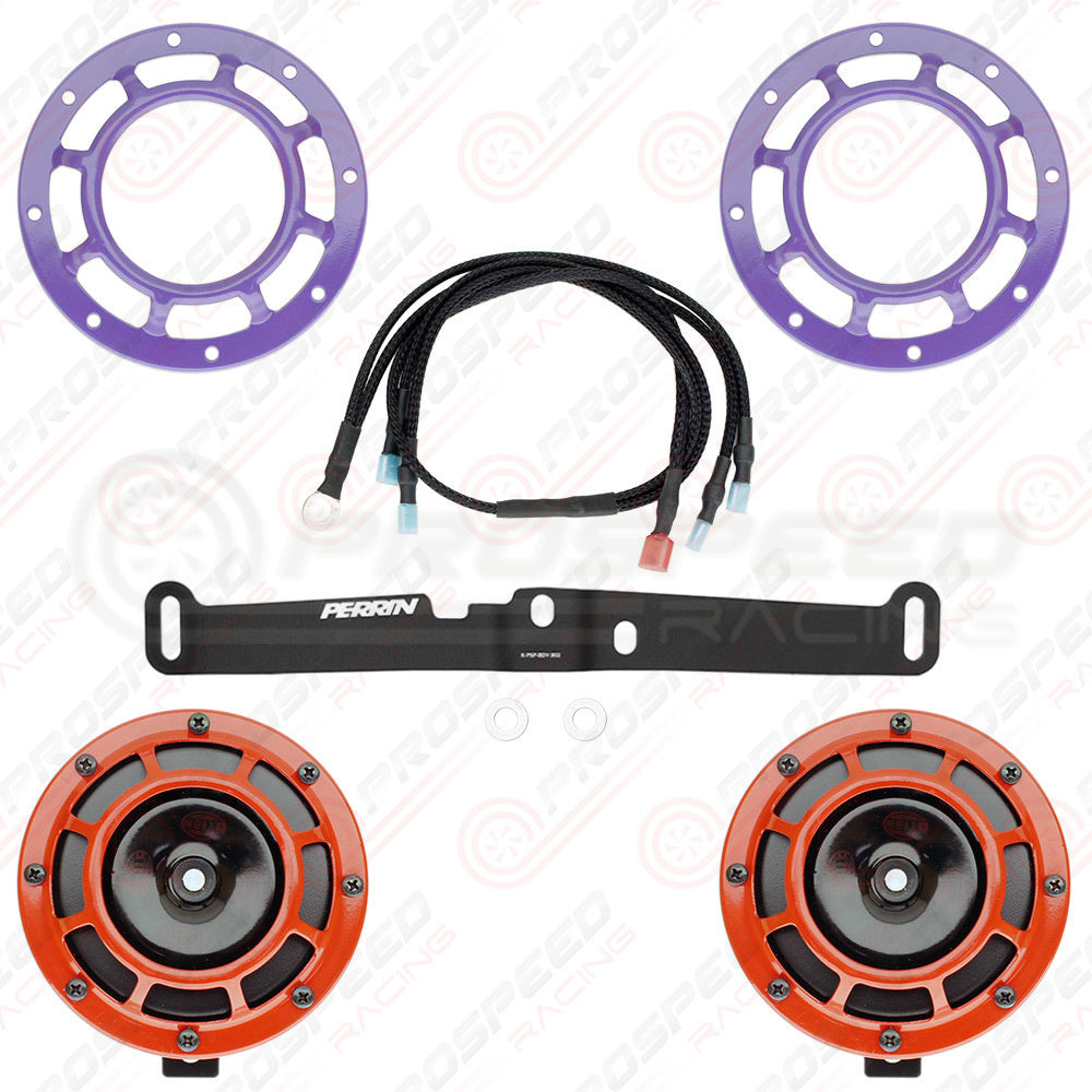 Hella Genuine Supertone Red Horn PAIR w/PSR Coloured Covers, Harness & Bracket