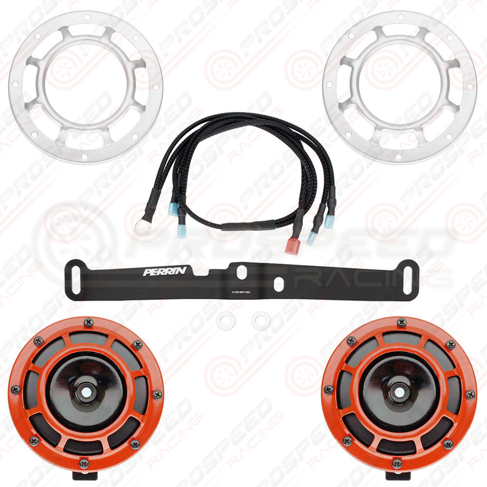 Hella Genuine Supertone Red Horn PAIR w/PSR Coloured Covers, Harness & Bracket