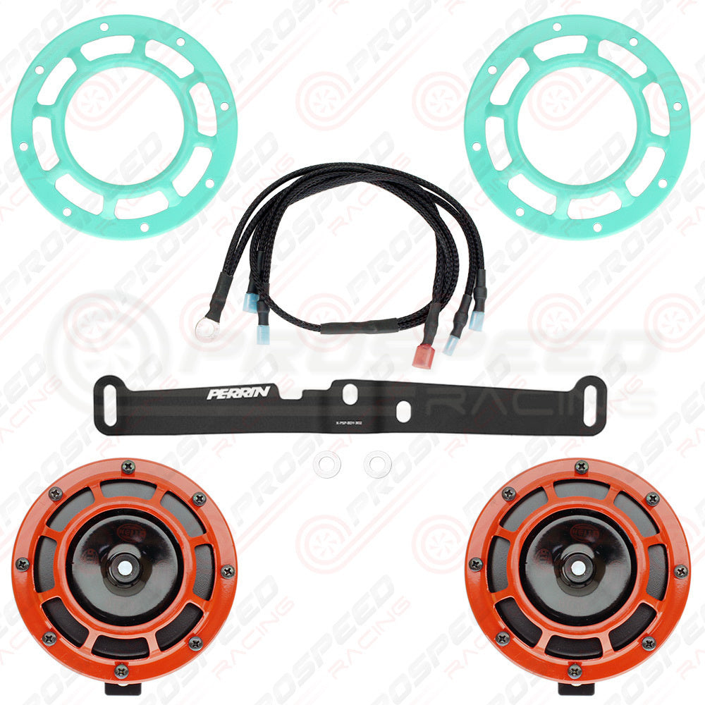 Hella Genuine Supertone Red Horn PAIR w/PSR Coloured Covers, Harness & Bracket