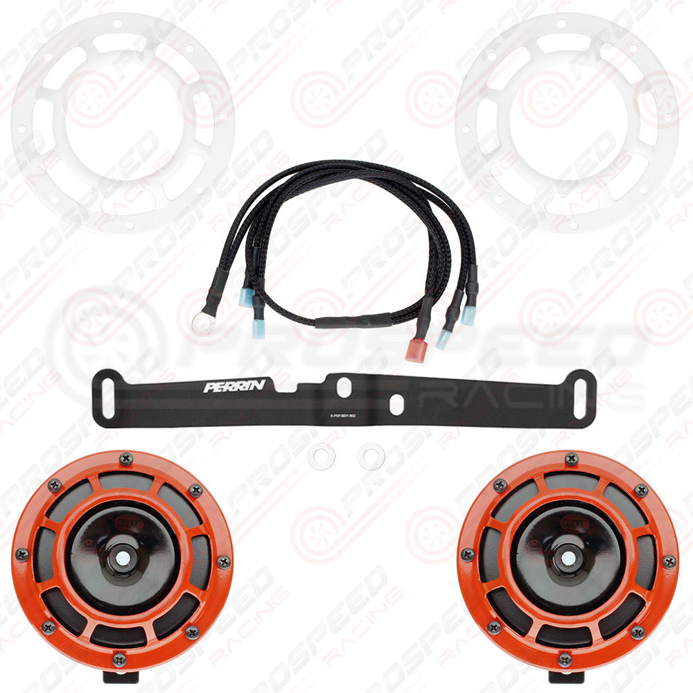 Hella Genuine Supertone Red Horn PAIR w/PSR Coloured Covers, Harness & Bracket