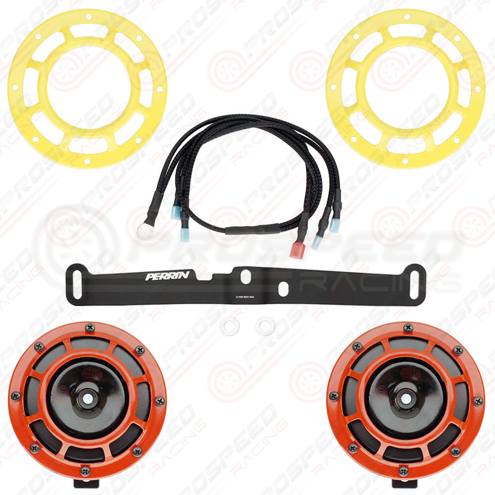 Hella Genuine Supertone Red Horn PAIR w/PSR Coloured Covers, Harness & Bracket