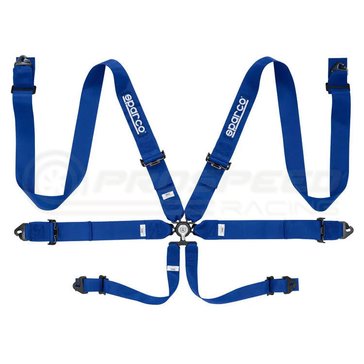 Sparco FIA Approved 6 Point Harness - 3" Shoulder Straps, Steel Hardware