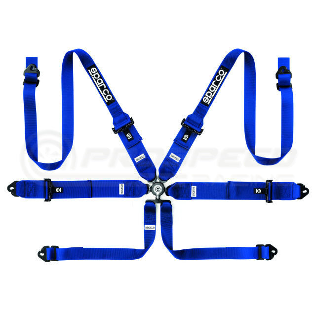 Sparco FIA Approved 6 Point Harness - 3" to 2" HANS Shoulder Straps, Steel Hardware