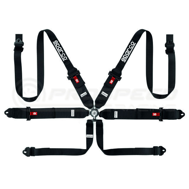 Sparco FIA Approved 6 Point Harness - 3" to 2" HANS Shoulder Straps, Steel Hardware