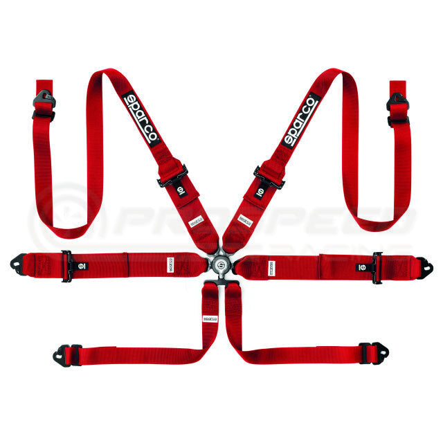Sparco FIA Approved 6 Point Harness - 3" to 2" HANS Shoulder Straps, Steel Hardware