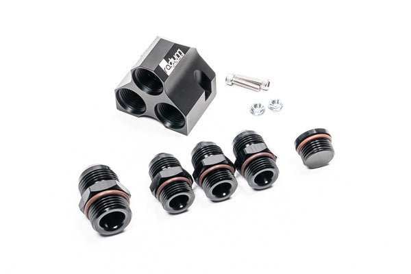 Radium Distribution Block 3 x 10AN ORB to 1 x 12AN ORB w/Fittings