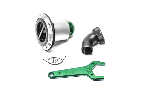 Radium Engineering Remote Mount Vented Standard Filler 1.5In Elbow