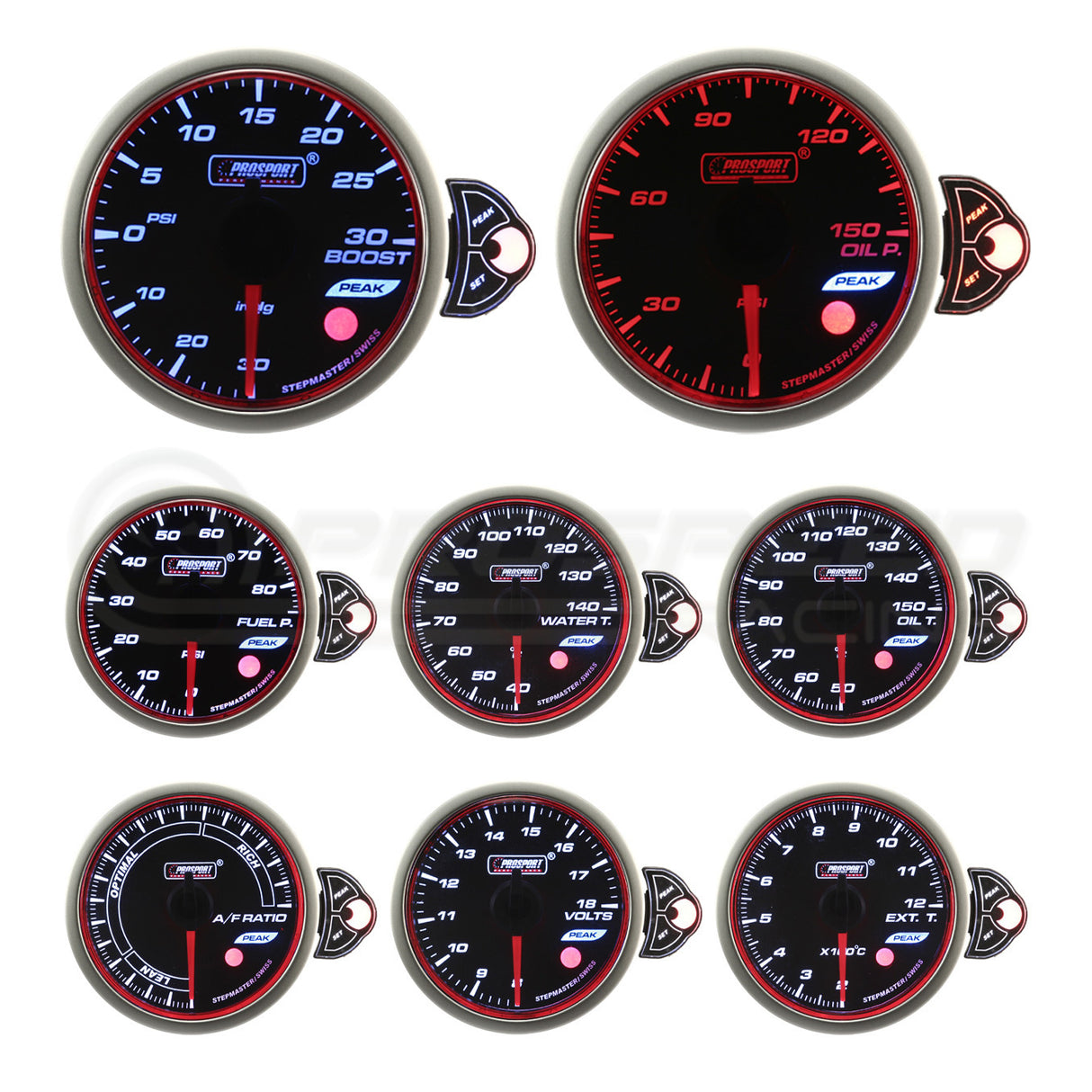 Prosport 52mm Halo PK Series Performance Gauge Range - Red/White/Blue 216HL-PK | Pro Speed Racing