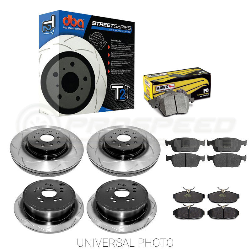 DBA T2 Slotted Front/Rear Rotors w/Hawk Performance Ceramic Pads - Ford Focus RS 16-17 | Pro Speed