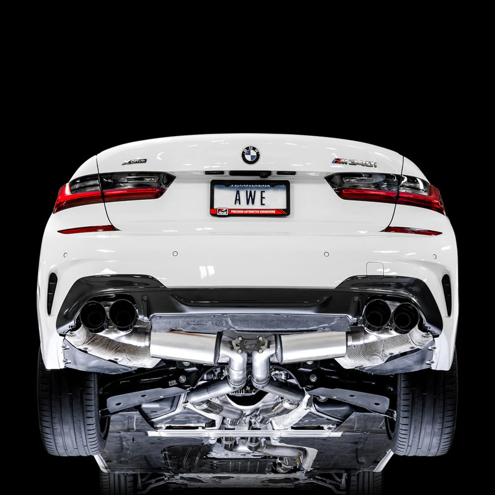 AWE Tuning Resonated Touring Edition Exhaust - Quad Diamond Black Tips