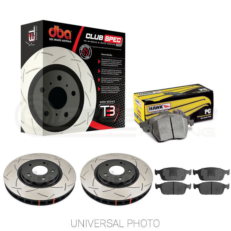 DBA T3 4000 Slotted Front Rotors w/Hawk Performance Ceramic Pads - Ford Focus ST LW/LZ 11-18