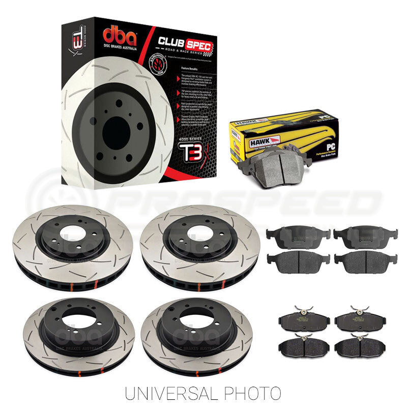 DBA T3 4000 Slotted Front/Rear Rotors w/Hawk Performance Ceramic Pads - Subaru BRZ/Toyota 86 GTS