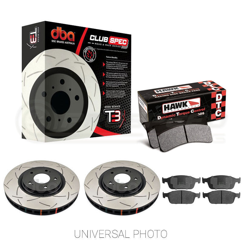 DBA T3 4000 Slotted Front Rotors w/Hawk Performance DTC-30 Pads - STI 01-17/Liberty/BRZ/86 Brembo
