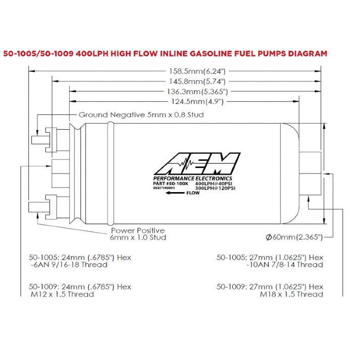 AEM 400LPH Metric Inline High Flow Fuel Pump