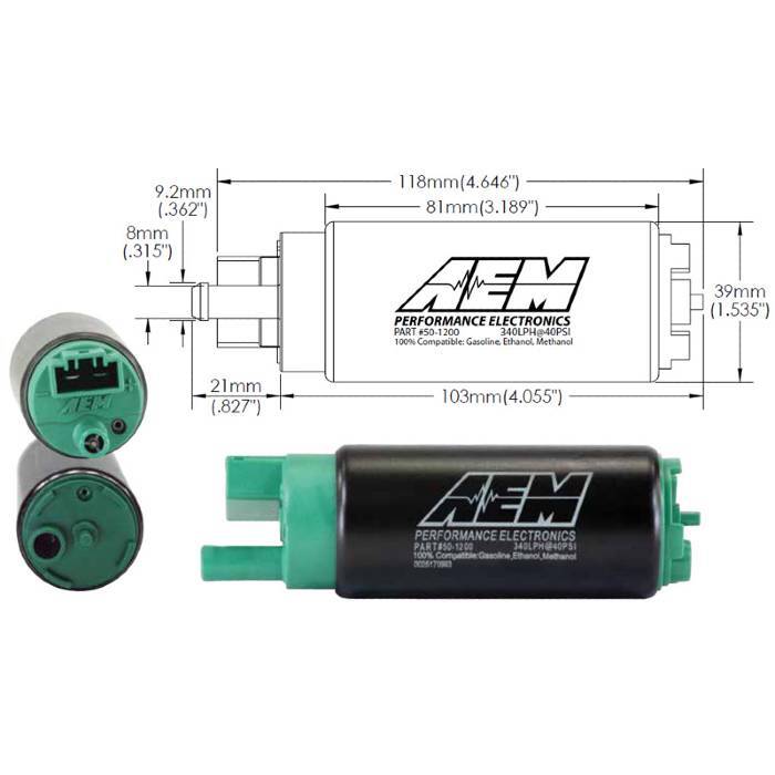 AEM 340LPH E85-Compatible High Flow In-Tank Fuel Pump (Offset Inlet)