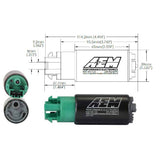 AEM 340LPH E85 High Flow In-Tank Fuel Pump (65mm, Hooks, Offset Inlet)