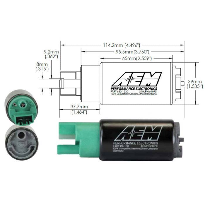AEM 340lph E85 High Flow In-Tank Fuel Pump (65mm, No-Hooks, Offset Inlet), WRX/STI/FXT/LGT, R35 GTR