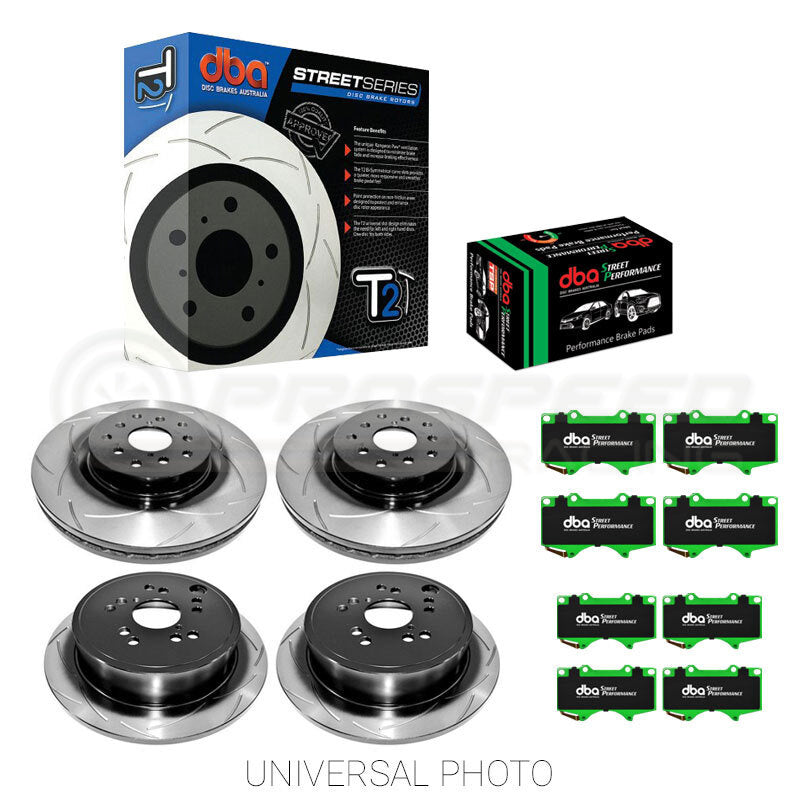 DBA T2 Slotted Front/Rear Rotors with DBA Street Performance Pads - Subaru WRX 01-07 | Pro Speed 
