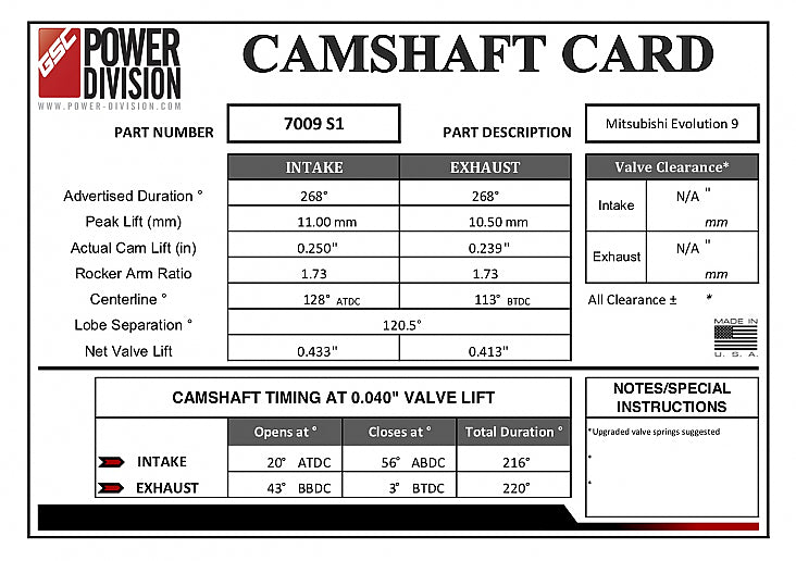 GSC S1 Billet Camshaft Set 268/268