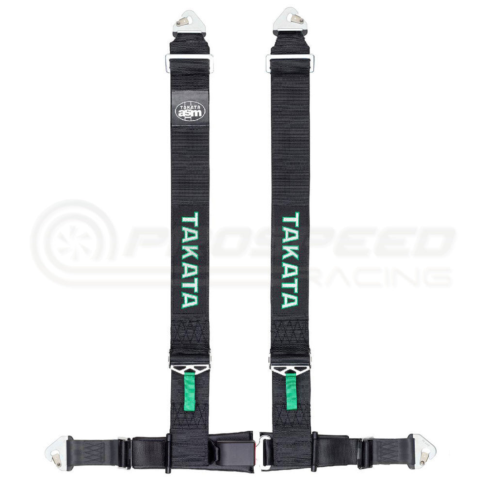 Takata Racing Drift II 4 Point Snap In Harness Green - 2" Shoulder/2" Lap