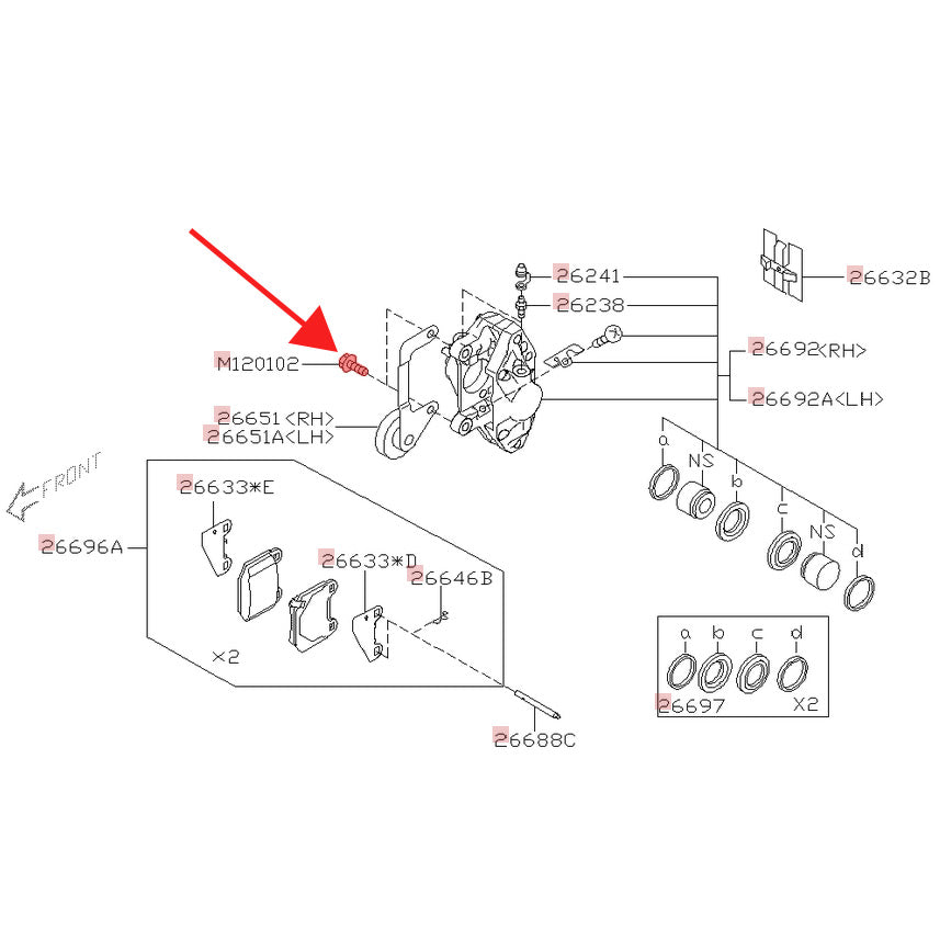 Subaru Genuine OEM Rear Brembo Brake Caliper Bolt