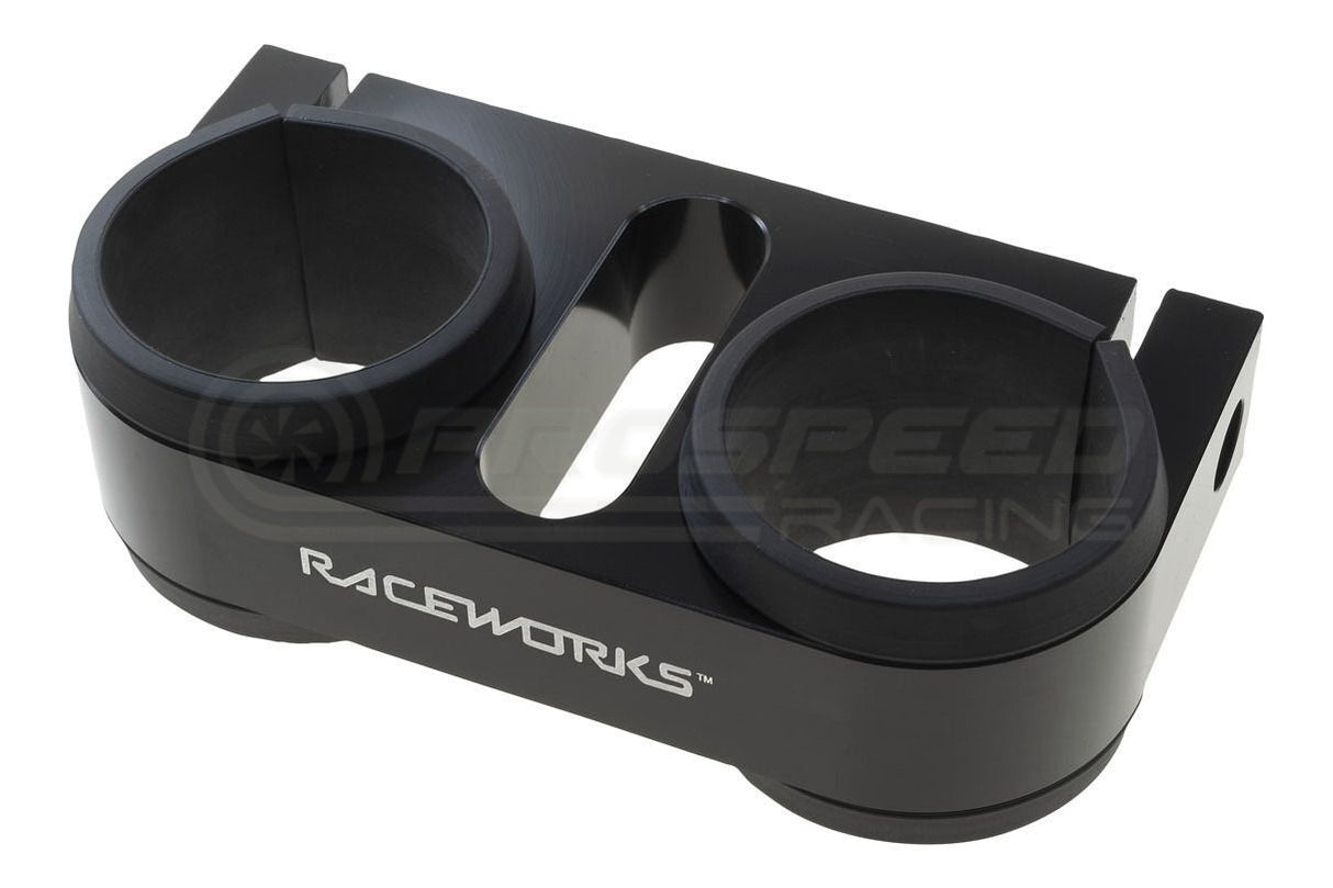 Raceworks Billet Twin External Fuel Pump Bracket Black Suit Pierburg/Walbro Pumps - Suits ALY-124BK 