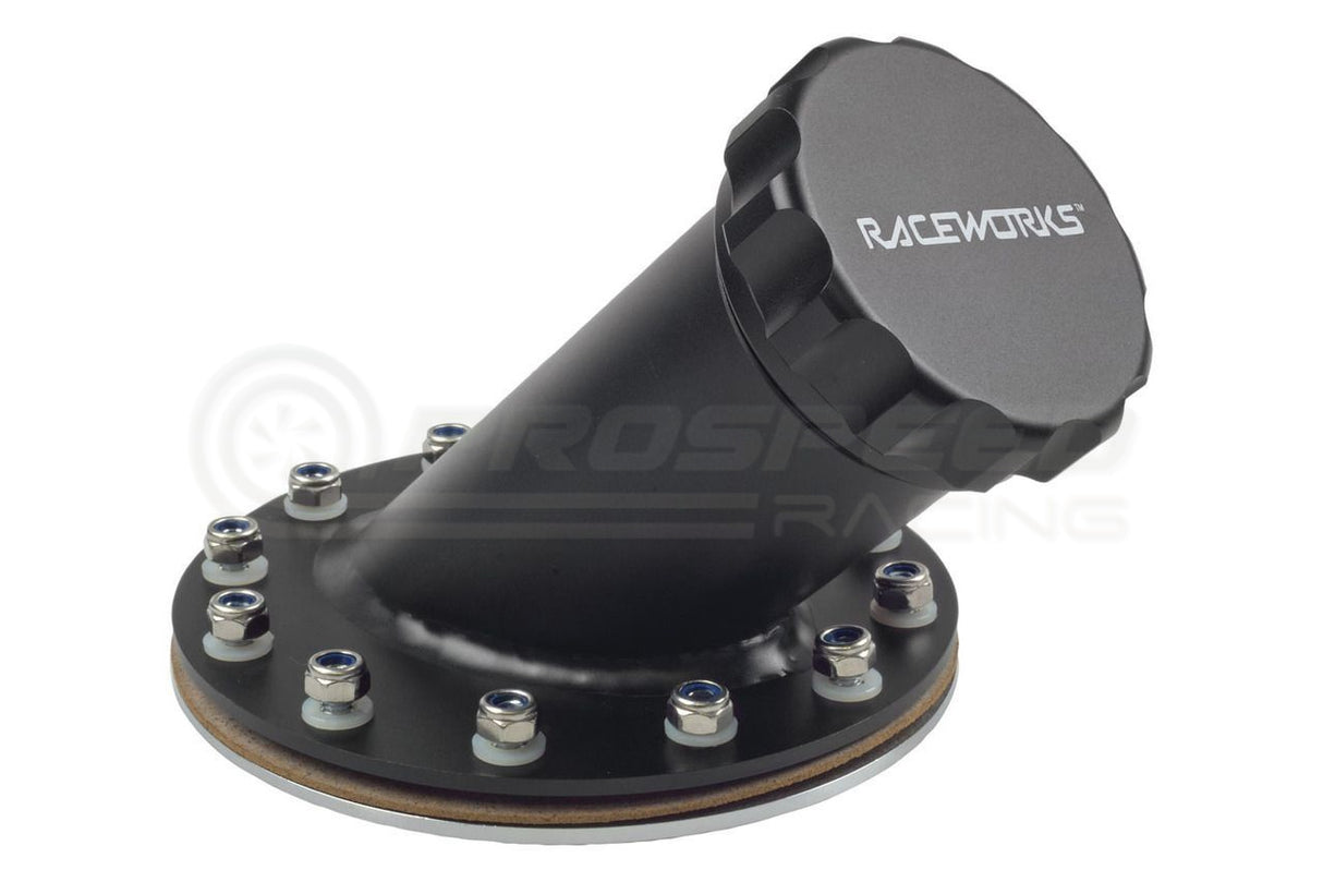 Raceworks Black Billet Aluminium Fuel Cell Screw On Cap w/45-Deg Base ALY-079BK | Pro Speed Racing