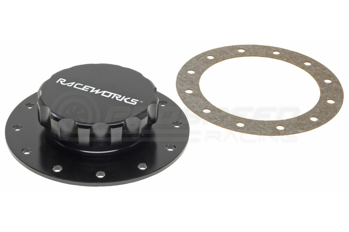 Raceworks Black Billet Aluminium Fuel Cell Screw On Cap w/Straight Base ALY-120BK | Pro Speed Racing
