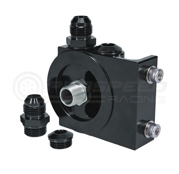 Raceworks Billet 4 Port Side Entry Remote Oil Filter Mount 3/4"-16 ALY-153BK | Pro Speed Racing