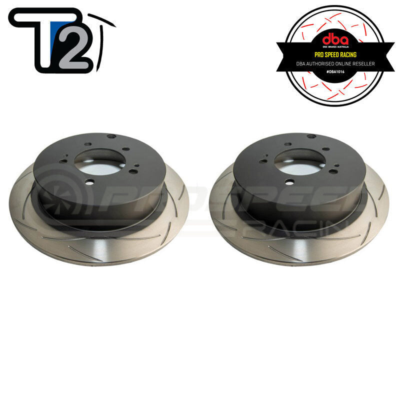 DBA T2 Series Slotted Rear Rotors PAIR - Mitsubishi Lancer CJ Inc Ralliart/ASX/Outlander DBA2213S