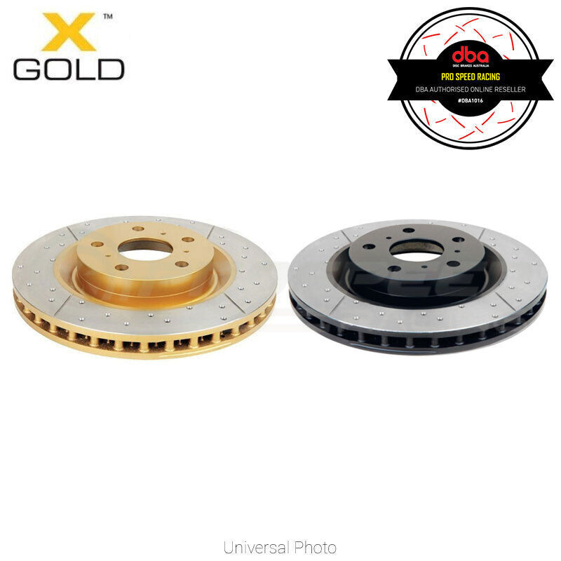 DBA Street X Series Cross-Drilled/Slotted Gold Rotors PAIR - VW Mk7 Golf R (Front) DBA2830X