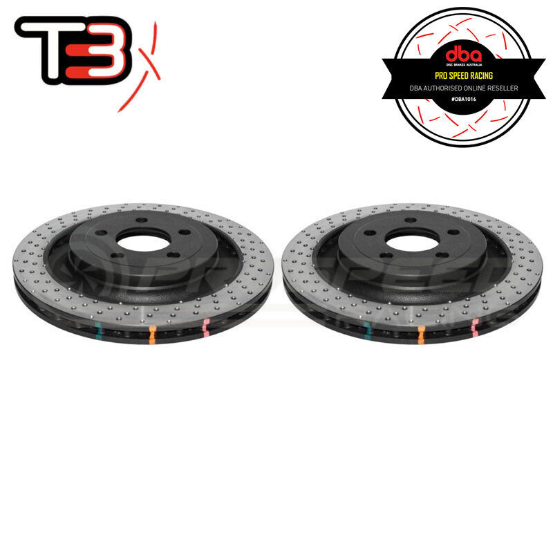 DBA T3 4000XD Drilled/Dimpled Rear Rotors PAIR - Ford Mustang GT/Ecoboost FM/FM 15-19 DBA42165XD
