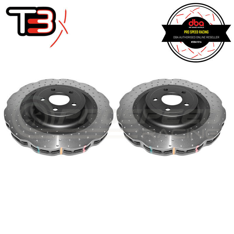 DBA T3 4000XD Wave Series Drilled/Dimpled Front Rotors - Ford Mustang GT FM/FN 15-19 DBA42166WXD