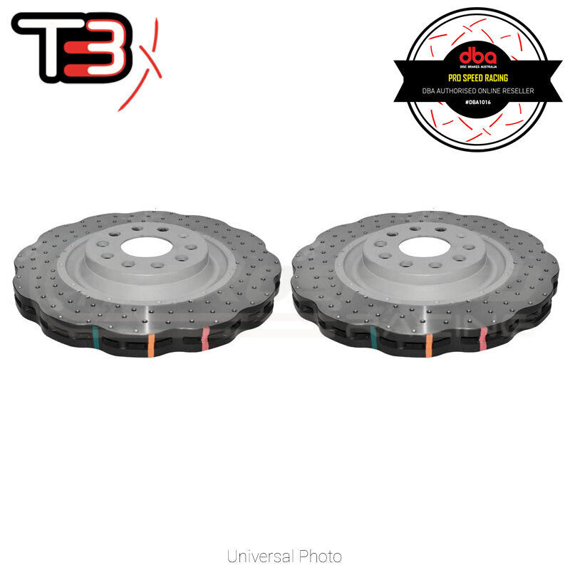 DBA T3 4000XD Wave Series Drilled/Dimpled Rear Rotors - Golf/Passat/Scirocco/Audi A3/S3/RS3/TT