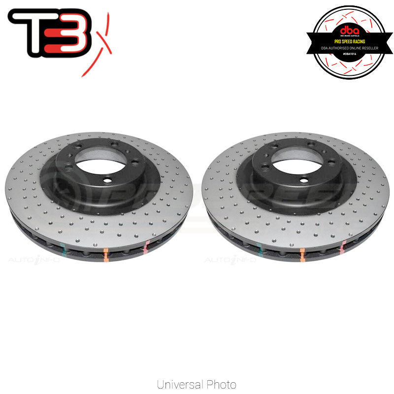 DBA T3 4000XD Drilled/Dimpled Rotors PAIR - Hyundai i30N Hatch + Fastback/Veloster Turbo FS (Rear, 3