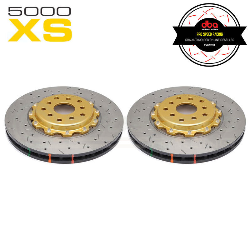 DBA HD 5000XS Gold Series 2-Piece Slotted Front Rotors PAIR - STI 01-17/Liberty GT/BRZ/86 GTS Brembo