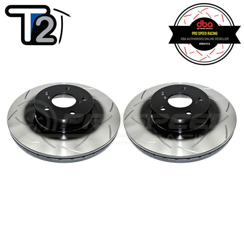 DBA T2 Street Series Slotted Front Rotors PAIR - WRX/STI 94-98/WRX 08/Forester SF 97-02/Toyota 86