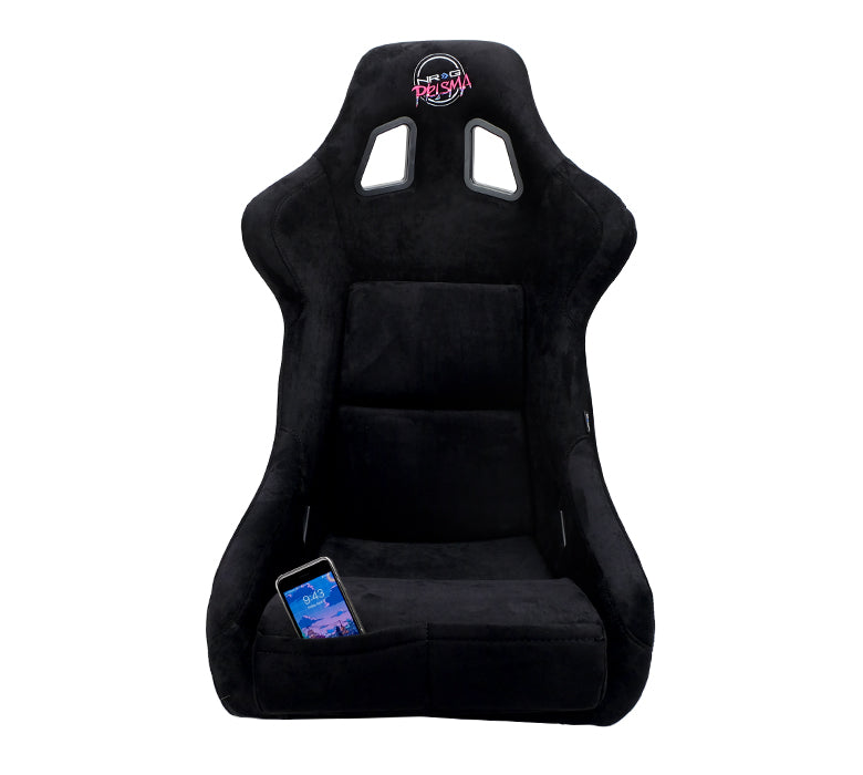 NRG "PRISMA Edition" FRP Race Bucket Seat Large - Black Pearl Shell/Black Alcantara Suede