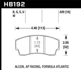 Hawk Performance DTC-70 Front Brake Pads - AP Racing CP4567/CP5040/CP5100/CO6760 16mm (6-Piston)