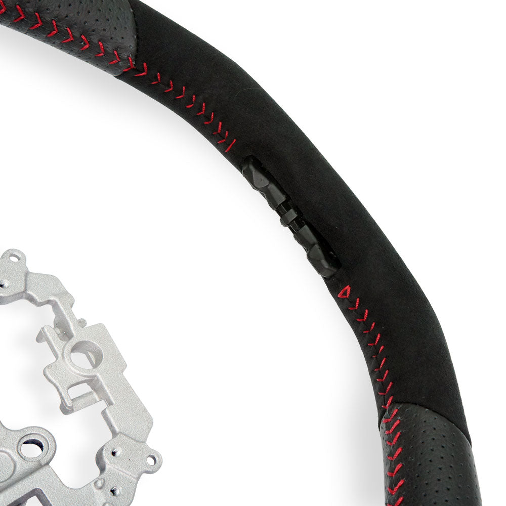 PSR Suede + Leather Steering Wheel w/Red Stitching
