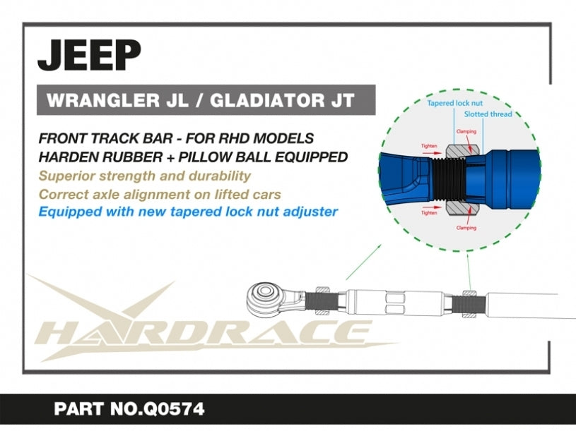 Hardrace Front Track Bar Lift Adj 0-4.5" - Jeep Wrangler JL 18+/Gladiator JT 19+