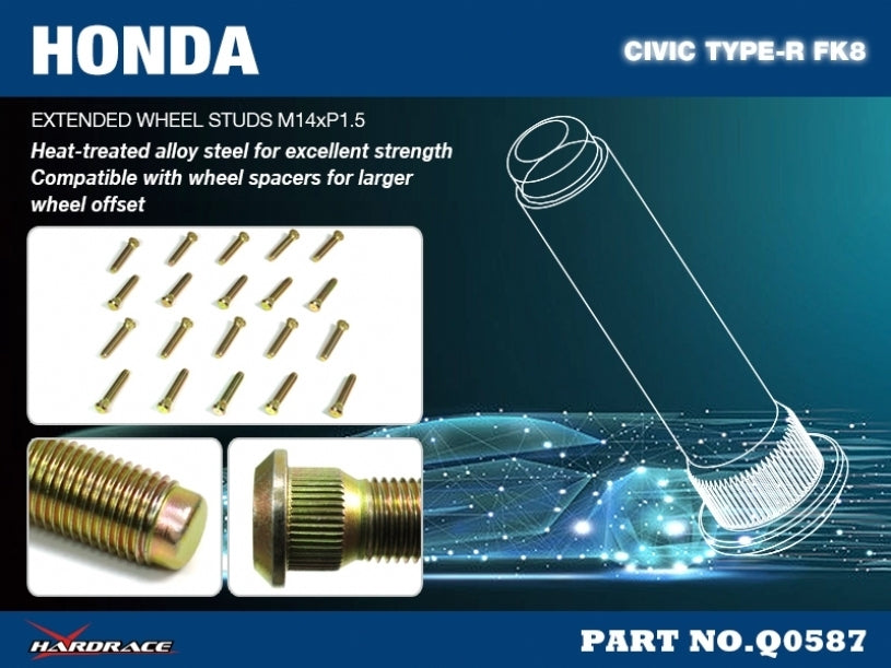 Hardrace Extended Wheel Studs +30mm M14x1.5 20Pcs