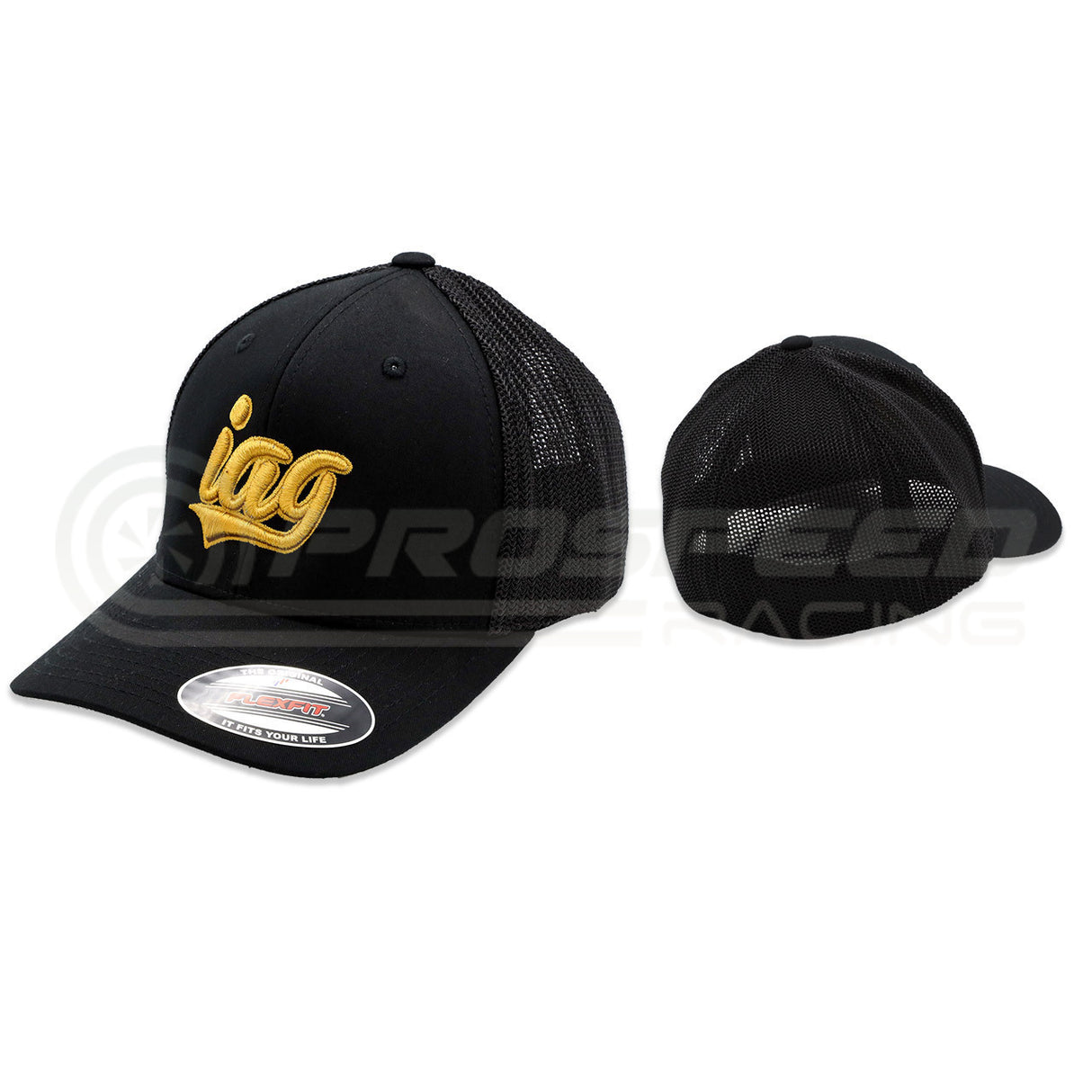 IAG Performance Gold Script Flexfit Trucker Hat IAG-APP-2042 | Pro Speed Racing