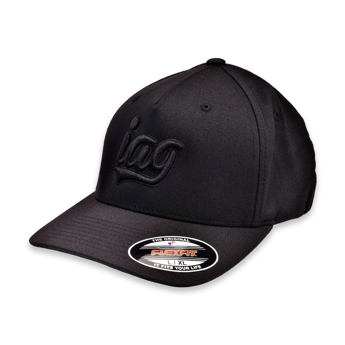 IAG IAG Black Flexfit Cap with Black Script Logo - Size S/M