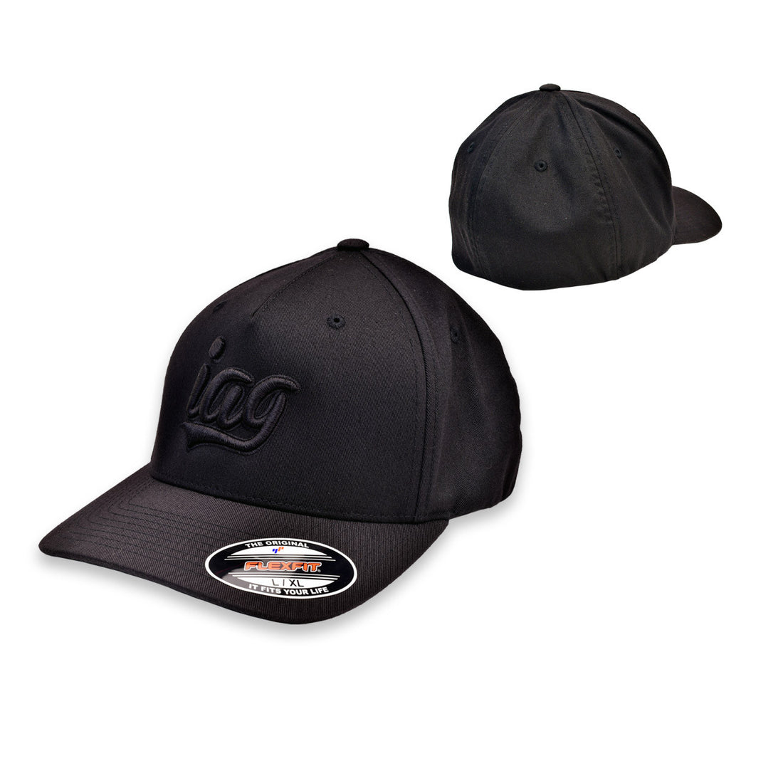 IAG IAG Black Flexfit Cap with Black Script Logo - Size S/M