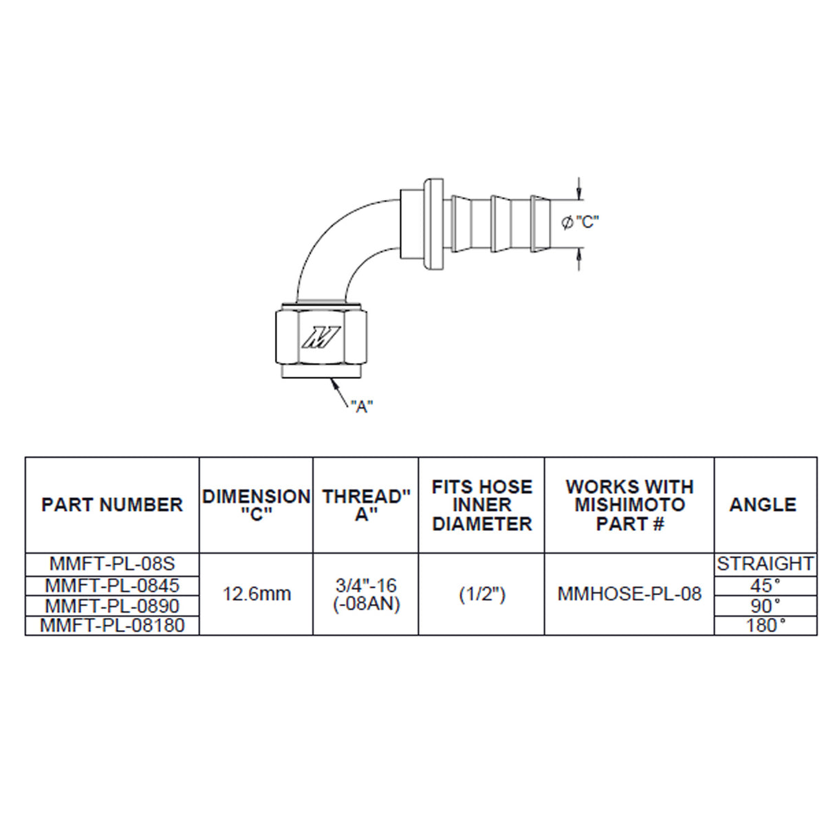 Mishimoto 90-Degree Push Lock Fitting